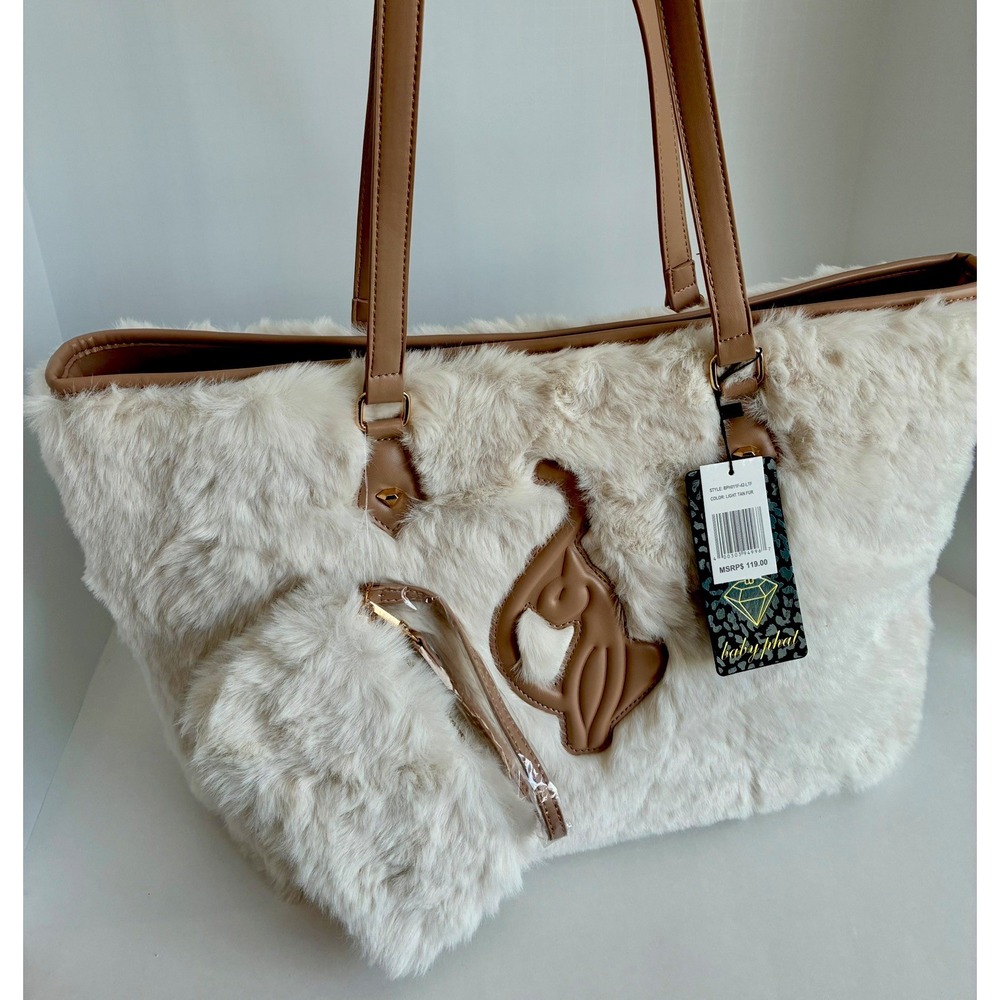 BABY PHAT~ Faux Fur Tote Bag With Matching Clutch~ Signature Cat Logo Y2K~ NWT